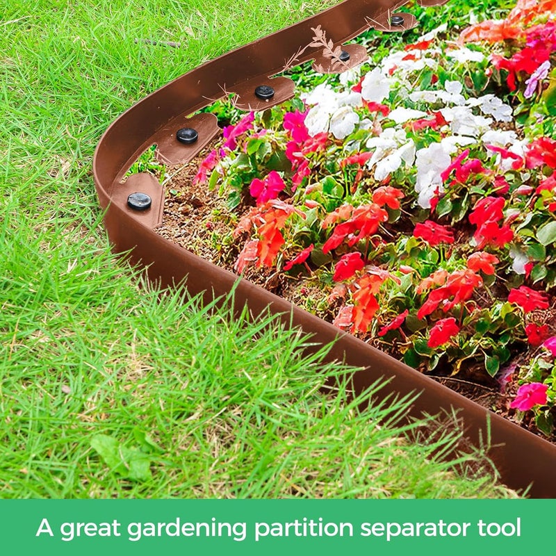 FunFanso 2-Inch x 33 FT Landscape Edging Border with 50 Spikes, No Dig Garden Edging Lawn Edging Border Kit, Plastic Edging Border Flexible for Garden Flower Beds Lawn Yard Pathway (Brown) - Image 2